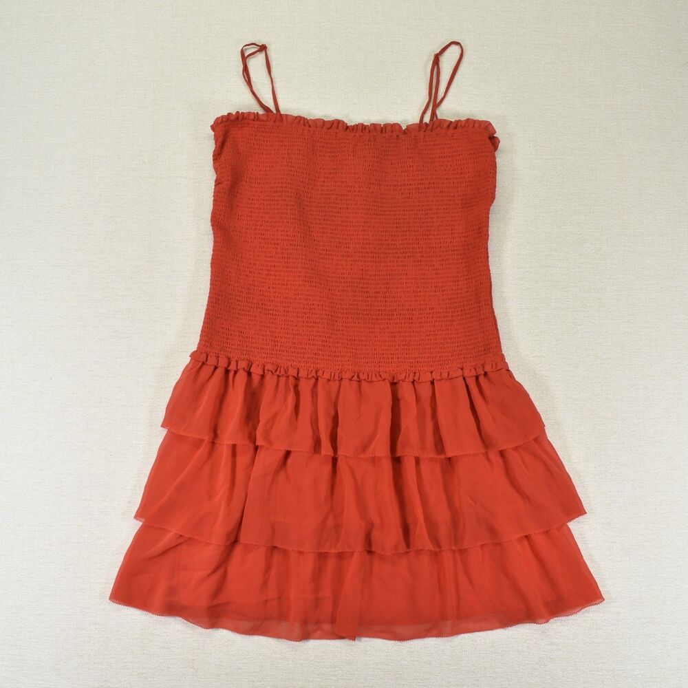 Wilfred Aritzia Smocked Tiered Ruffle Mini Dress Spaghetti Straps Red Large